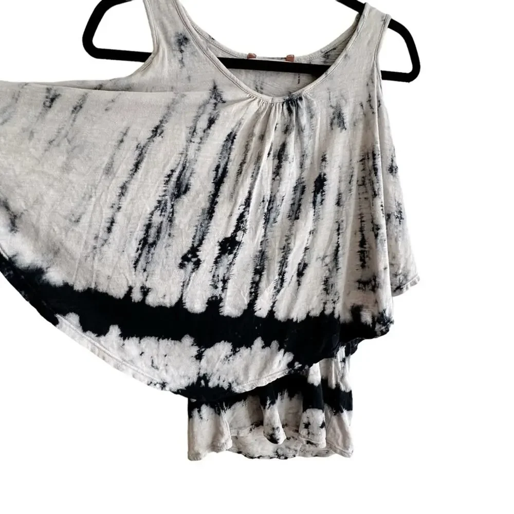 Soft Surroundings Tiered Tie Dye Cold Shoulder Linen Flutter Top